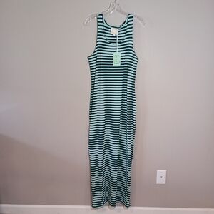 Sail To Sable Tuckernuck Striped Racerback Tank Maxi Dress Cabbage/Navy S New